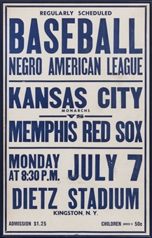 1958 Negro American League Kansas City Monarchs versus Memphis Red Sox Framed 13-3/4 x  21-3/4 Promotional Broadside 